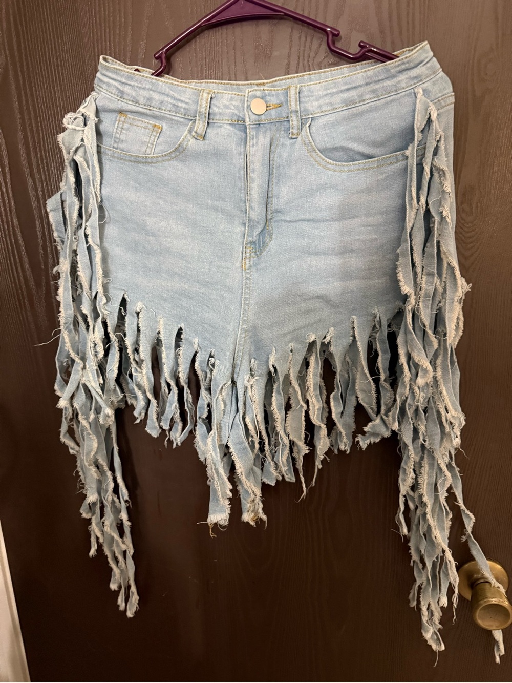 Light Blue Fringed Denim Shorts